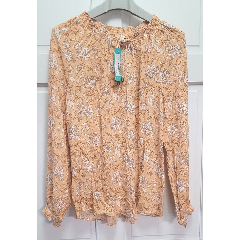 Market & Spruce‎ Stitch Fix 100% Rayon Morgana Crinkle Top - Peach Floral - L